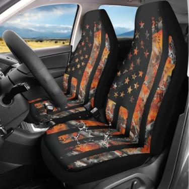 Imagem de gearider Capas de assento de carro com bandeira americana à prova d'água capas de assentos dianteiros de veículos laranja camuflagem caça elástico lavável acessórios de carro capa de assento concha