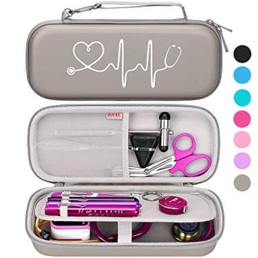Imagem de Estojo estetoscópio BOVKE bolsa de armazenamento de viagem para 3M Littmann/MDF/ADC/Omron, bolso de malha para acessórios - repelente de água de EVA, Pu Leather_Gray