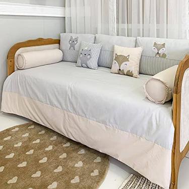 Imagem de Kit Sofá Cama 6 Peças Duvet Woodland - Branco/Cinza/Bege, Biramar Baby, Cinza