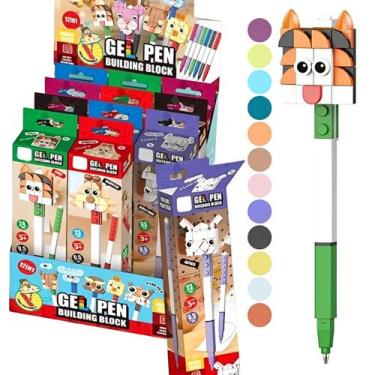 Imagem de Kit 12 Canetas de Gel Blocos Coloridos Encaixe Monta Desmonta Educativ