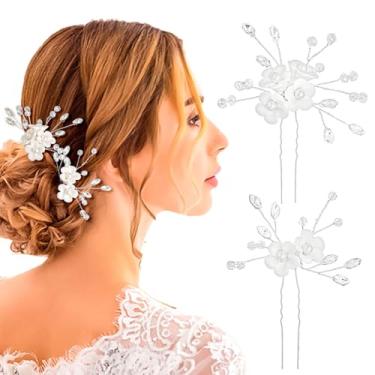 Imagem de Fstrend Grampos de cabelo de flores para noivas, rosa, acessório de cabelo com strass e pérolas para mulheres, noivas, damas de honra