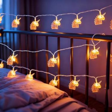 Imagem de Hoolight Cordão de luzes de unicórnio com 10 luzes LED de unicórnio rosa operadas por bateria para quarto de crianças, festa de aniversário, casa de brinquedo, Natal, decoração de quarto de casa
