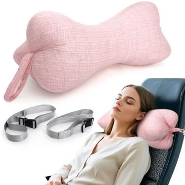 Imagem de RoamReady Travesseiros de pescoço e cervical, travesseiro de pescoço em forma de osso de cachorro com corda fixa e laços na extremidade, para quiropraxia lombar, para carro, ônibus, caminhão, dirigir