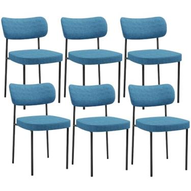 Imagem de Kit 06 Cadeiras Estofadas Para Sala De Jantar Melina L02 Linho Azul - Lyam Decor