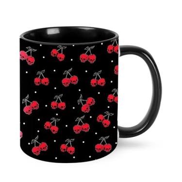 Imagem de Yrebyou Caneca de café de caveira de cereja 325 ml, xícara de chá de cerâmica para mulheres, homens, presentes de aniversário, Natal, escritório, casa, micro-ondas, novidade engraçada