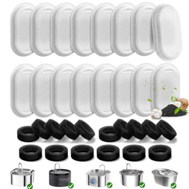Imagem de Pacote com 32 filtros de fonte de água para gatos 108/3,2L e 1,899 g/2L dispensador de água para animais de estimação de aço inoxidável para substituição de filtro de fonte de gato/cachorro (16