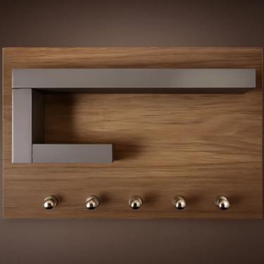 Imagem de Porta Chaves de Parede em MDF Castanho – Suporte com 5 Ganchos para Chaveiros 25x17 cm