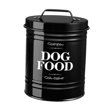 Imagem de KiBcsLic Recipiente para comida de animais de estimação, lata de armazenamento de comida de cachorro, pote de metal selado para biscoitos de cachorro, Preto