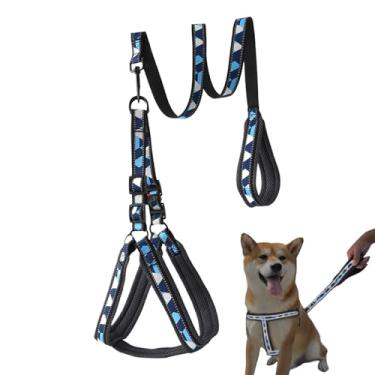 Imagem de Peitoral para cães com coleira – Cinto refletivo de corrida para filhotes – Coleira ajustável confortável antiderrapante para caminhadas ao ar livre, cães médios, raças grandes, segurança para animais