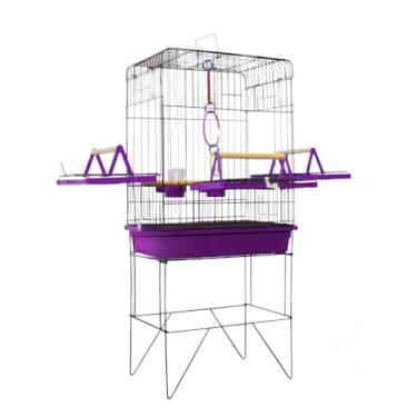 Imagem de Gaiola Viveiro Calopsita com e sem Bandejas Laterais C/Pé Grande Agapórnis Aves Mansas(TRIPLEX-BLACK LILÁS C/ 03 ABAS)