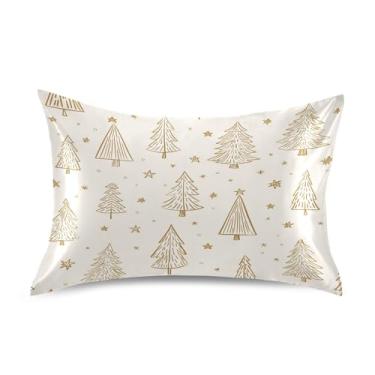 Imagem de ATTX Fronha de almofada de árvore de Natal com fecho de envelope para cabelo e pele, macia, respirável, lisa, ambos os lados, capa de almofada de seda refrescante (Queen 50 cm × 76 cm, 1 peça) #415