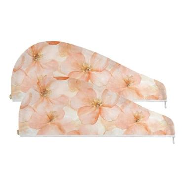 Imagem de SEHANY Toalha de cabelo de microfibra de flores coloridas elegantes para mulheres, 2 peças, turbantes de cabelo de secagem rápida com botão, touca de cabelo seco absorvente toalha de secagem de cabelo
