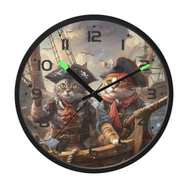 Imagem de SEHANY Relógio de parede engraçado de gato pirata, silencioso, sem tique-taque, operado por bateria, controle de som, luz noturna, relógios de parede para sala de estar, cozinha, quarto, escritório