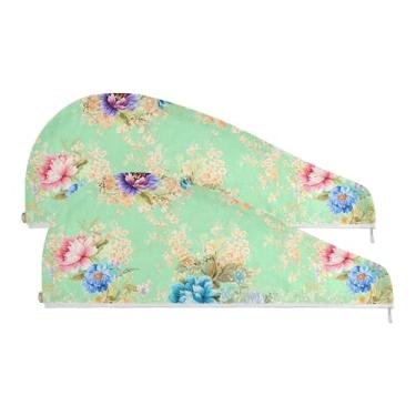 Imagem de SEHANY Toalha de cabelo de microfibra Elegant Roses para mulheres, 2 peças, turbantes de cabelo de secagem rápida com botão, touca de cabelo seco absorvente toalha de secagem de cabelo para cabelos