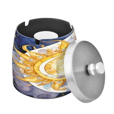 Imagem de Blueangle Cinzeiro de sol e lua com tampa para cigarros, à prova de vento/chuva, aço inoxidável, sem fumaça, inodoro, cinzeiro para uso interno ou externo (531)