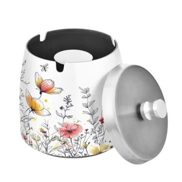 Imagem de Blueangle Cinzeiro de flores silvestres com tampa para cigarros, à prova de vento/à prova de chuva, aço inoxidável, sem fumaça, inodoro, cinzeiro para uso interno ou externo (299)