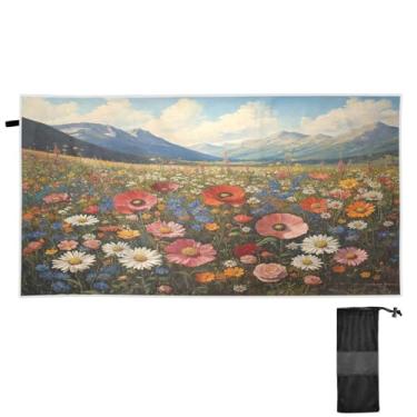 Imagem de ATTX Toalha de praia vintage com pintura a óleo de flores silvestres 70 x 188 cm - Cobertor de microfibra leve de secagem rápida e resistente à areia para piscina, ioga, academia e viagens | Esportes