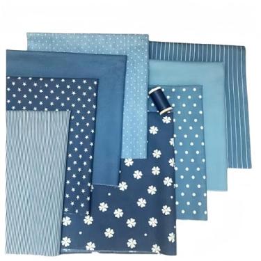 Imagem de RayLineDo 8 peças 18,9 x 18,9 polegadas tecido jeans lavado algodão lona material jeans patchwork acolchoado costura DIY tecido