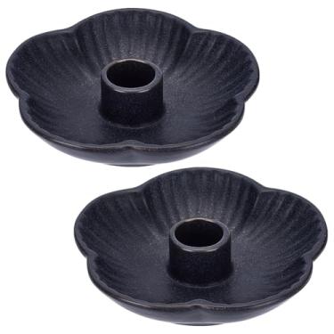 Imagem de WEBEEDY 2 peças de suporte de vela de cerâmica, castiçal de flor preta, orifício de 2 cm, para lareira e mesa de jantar, decoração de mesa de centro de mesa, decoração de festa de casamento, Natal