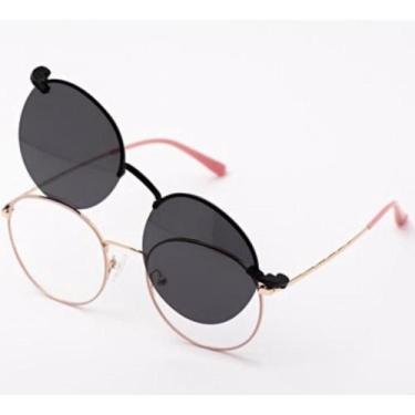 Imagem de Armação Óculos Grau E Sol Feminino Redondo 2 Em 1 Joana - Shark Óculos