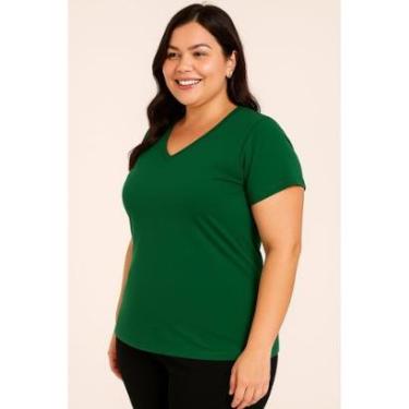 Imagem de Camisa Baby Look D Bell Outlet Fashion Plus Size Verde-Feminino