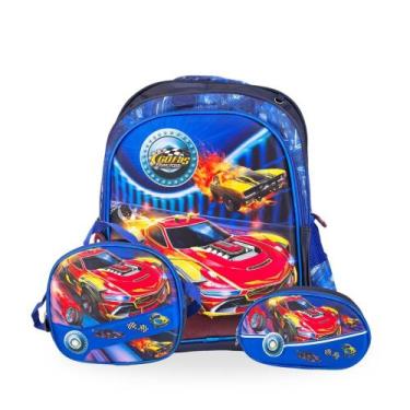 Imagem de Kit Escolar Carros Racing Mochila Lancheira e Estojo  Estampa Radical 