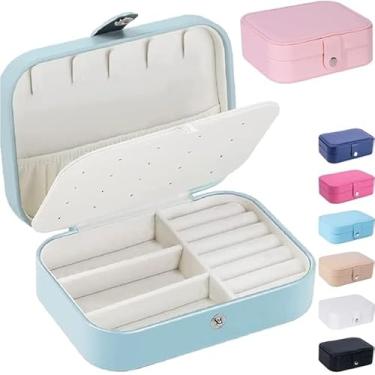 Imagem de Porta Joias Portátil de Couro PU Estojo Organizador com Compartimentos 16x11x5cm Cores Sortidas Fecho de Botão Interior Aveludado para Brincos e Broches