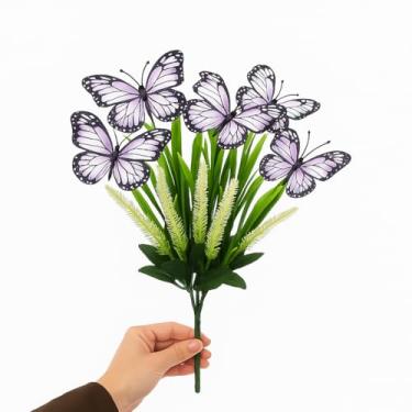 Imagem de Buquê de Borboletas Coloridas 40cm – Flores Artificiais Decorativas para Vasos, Festas, Casamentos e Decoração de Ambientes(Lilás)