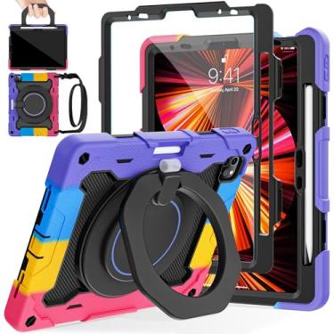 Imagem de ROISKIN Capa para iPad Air 11 polegadas M3/M2, iPad Pro 11 polegadas 4ª/3ª/2ª/1ª geração, iPad Air 5ª/4ª 11 polegadas, resistente à prova de choque com alça de ombro 360 suporte para caneta, adequado