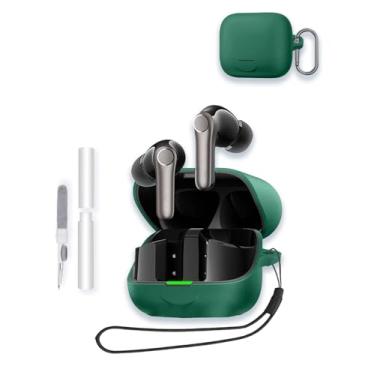Imagem de Capa para EarFun Air Pro 4+ 2025, capa protetora de silicone macio WUNIAK portátil resistente a arranhões com kit de limpeza, mosquetão e cordão para EarFun Air Pro4+, verde
