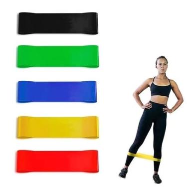 Imagem de Kit 5 Faixas Elásticas de Látex para Exercícios, Resistência Progressiva 3kg a 19kg, Verde Azul Amarelo Vermelho Preto, Treino em Casa
