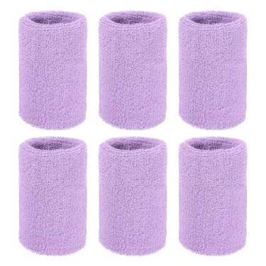 Imagem de YELARXI Pulseiras de suor, pulseiras para esportes de suor 10 x 7,6 cm e pacote com 6 e lilás para (tênis/basquetebol/futebol/corrida/malhar/homens e mulheres)