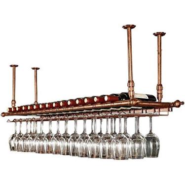 Imagem de APUM Rack de vinho para teto | Suporte de copo de vinho pendurado | Suporte de garrafa de vinho | Suporte de vinho montado na parede | Suporte de taça| Altura ajustável