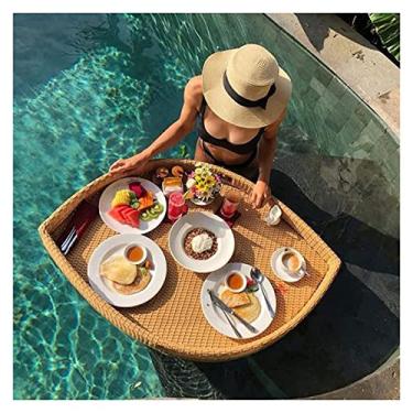 Imagem de Bandeja de servir flutuante para piscina, bandeja flutuante em forma de folha, bandeja flutuante para café da manhã à prova d'água, bandeja flutuante para servir elegante, prato de frutas durável (cor