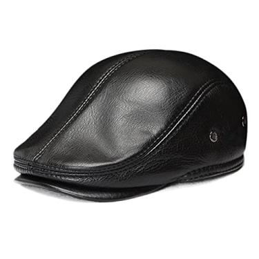 Imagem de uhyOHF Boina masculina de couro boina boné de condução chapéu de golfe irlandês bico de pato, para pai (preto-2GG