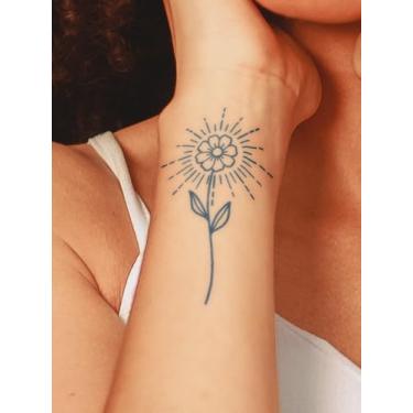 Imagem de 20 peças de tatuagens minimalistas semipermanentes de suco de ervas, amor, sol, floral, festa diária, festival, ombro, pescoço, braço, perna, clavícula, corpo, à prova d'água, adesivo de tatuagem
