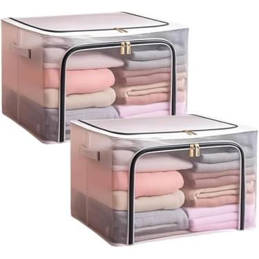 Imagem de Kit 2 Caixas Organizadora Dobrável 24L em PVC Transparente com Zíper Duplo – Abertura Frontal e Superior – Para Armários e Guarda-Roupas (24 Litros)