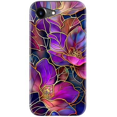 Imagem de Goodon Capa fofa para iPhone 16e - Compatível com carregamento sem fio - Capa rígida de camada dupla + capa de silicone - Capa protetora para celular com designs modernos para mulheres - Flores roxas