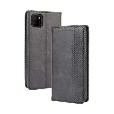 Imagem de Capa flip de couro para HUAWEI Honor 9S,Flip magnético retro,Caso de telefone de couro PU,Design de carteira com 3 slots de cartão e 1 clipe de dinheiro -Black