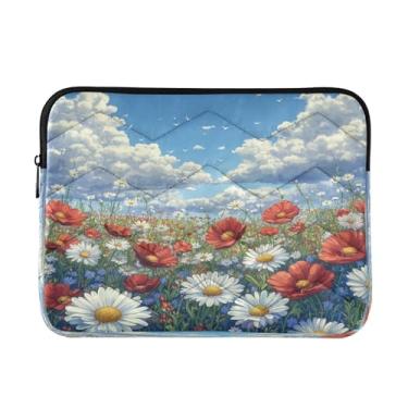 Imagem de STAYTOP Linda bolsa para laptop com céu azul e flores silvestres macia e resistente a impactos, bolsa protetora para notebook de 13 a 14 polegadas