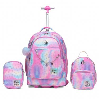 Imagem de Kit Mochila Rodinha Feminino Guelph Lancheira Térmica Estojo 32 Litros Escolar Resistente-Feminino