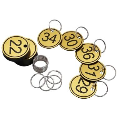 Imagem de NumRealm Etiquetas de chave ABS com anéis - 35 mm redondo gravado número ID etiquetas chaveiro para chaves, bolsas, bagagem - ouro 1 a 50