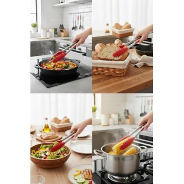 Imagem de Pegador de Silicone com Aço Inox – Resistente ao Calor, Antiaderente, Ideal para Salada, Churrasco e Frituras