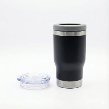 Imagem de Copo Térmico 3 em 1 de Aço Inox, Azul, 420ml, Porta Long Neck, Lata e Bebidas, com Tampa de Silicone e Plástica, Isolamento a Vácuo, Abridor Integrado (Preto)