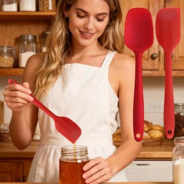 Imagem de Conjunto de 2 espátulas de cozimento, flexível, não arranha, espátula e raspador de pote para misturar, espalhar, raspar, cozinhar e assar