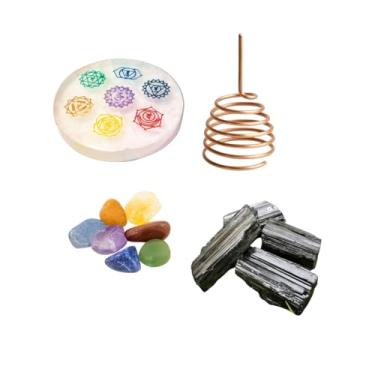 Imagem de Kit Placa Selenita + Antenas + 7 Pedras + Turmalina