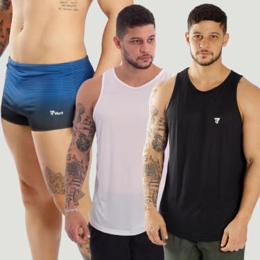 Imagem de Kit 2 Camisetas Regata Masculina Dry Lisa 1Sunga Boxer Estampada-Masculino
