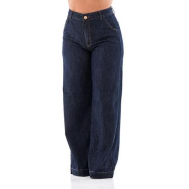 Imagem de Calça Jeans Feminina Arauto Pantalona Leve, Azul escuro, 34
