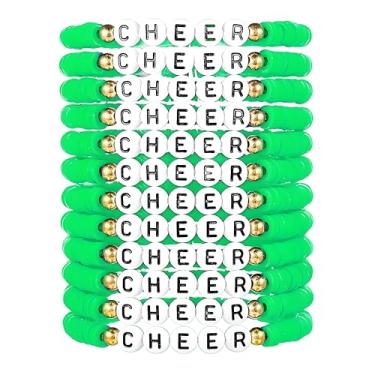 Imagem de Dreuyet 12 pulseiras de torcida para mulheres e homens, presentes de líder de torcida, empilháveis, coloridas, multicamadas, Heishi, surfista, argila de polímero CHEER, pulseira da amizade, dia do