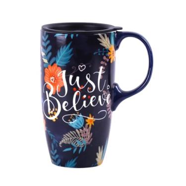 Imagem de Caneca de cerâmica com tampa e alça, xícara de café alta de 500 ml para casa, perfeita para café e chá, apenas acredite